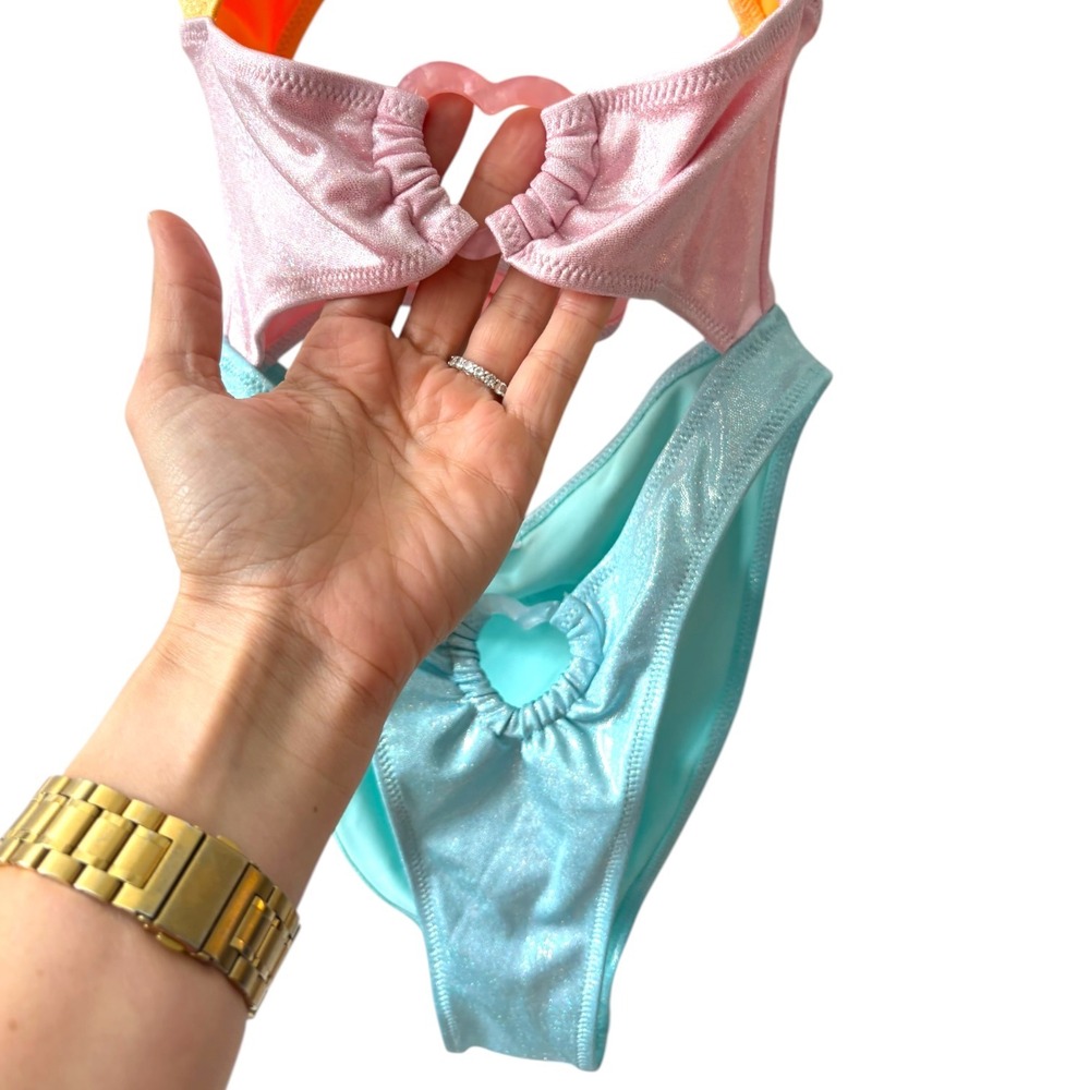 Strawberry Milk Mob Metallic Colorblock Heart Cutout One Piece Swimsuit Small - Picture 5 of 7
